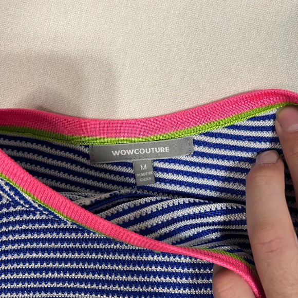 WOW Couture‎ Neon Stripe One Shoulder Bandage Bodycon Mini Dress Blue - Size M - Picture 4 of 9